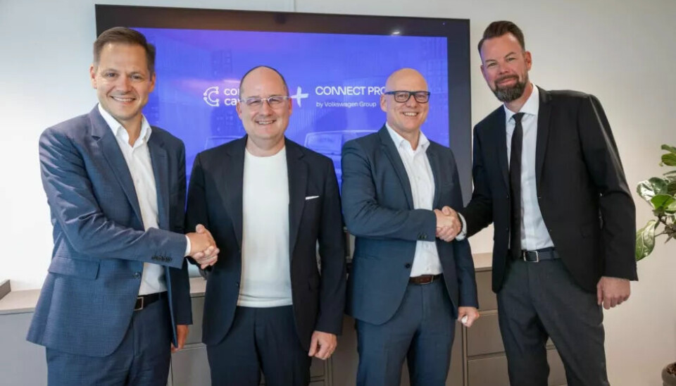 Connected Cars A/S and Volkswagen Nutzfahrzeuge have announced a new strategic partnership to integrate Connected Cars' vehicle connectivity solutions into the Volkswagen Nutzfahrzeuge ecosystem for business customers and their vehicles. From left: Ulrik Deijsig (Connected Cars), Lars Krause, Michael Obrowski (both VWN), Jesper Hill-Kjaersgaard (Connected Cars)