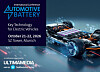 Conference advert with an electric car illustration and text for the International Conference on Automotive Battery in Munich.