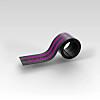 Black curved strip with magenta accents curled into a loop on a light grey background.