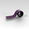 Black curved strip with magenta accents curled into a loop on a light grey background.