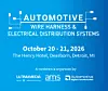 Blue event poster for the Automotive Wire Harness & Electrical Distribution Systems conference in Dearborn, Michigan.