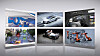 Six images showing robots, car design, and automated manufacturing systems in a technology display.