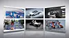 Six images showing robots, car design, and automated manufacturing systems in a technology display.